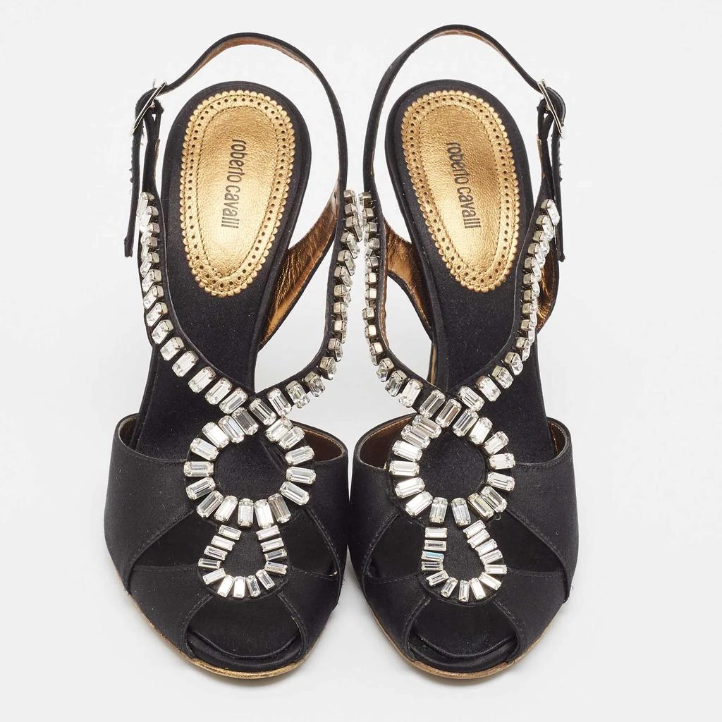 Roberto Cavalli Roberto Cavalli Black Satin Crystal Embellished Slingback Sandals Size 38.5 3