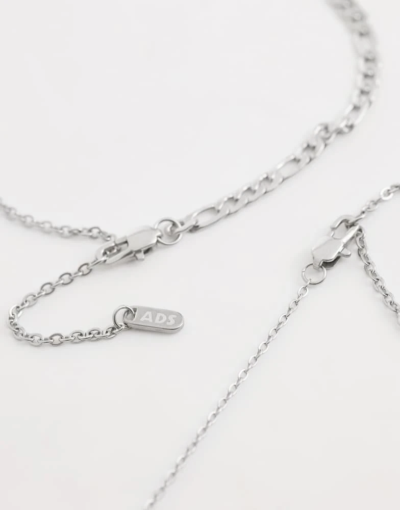 ASOS ASOS DESIGN waterproof stainless 2 pack link and figaro chain necklace in silver 3