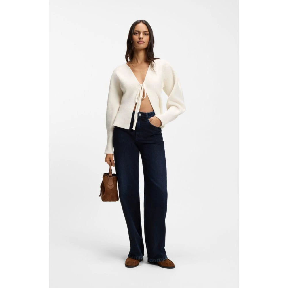 Hugo Boss Tie-front rib-knit cardigan with balloon sleeves 2