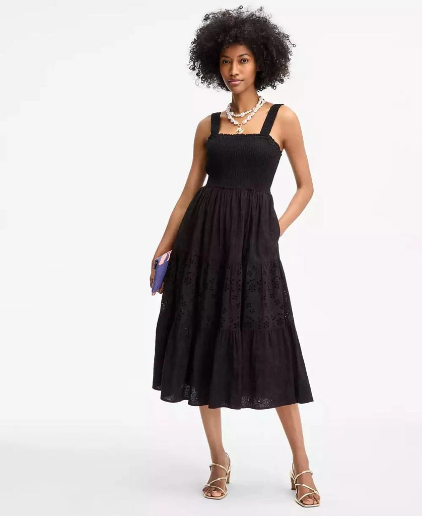 green emerald velvet dress Aimee Smocked Embroidered Floral Midi Dress in Blue X-Small main image 1