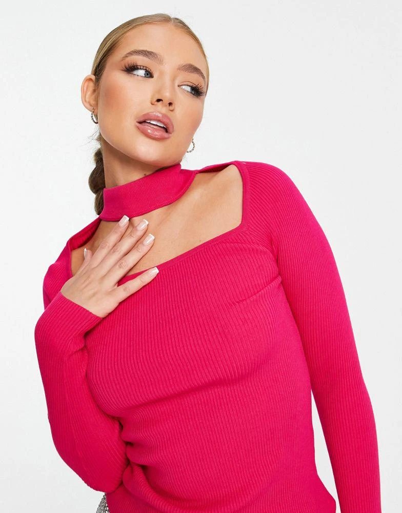 ASOS DESIGN ASOS DESIGN knitted top with cut out neck detail in pink 4