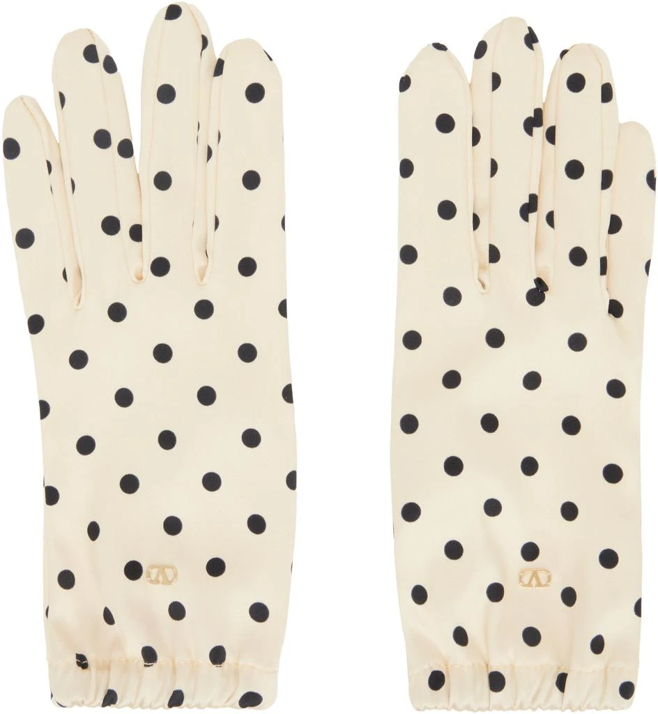 Valentino Beige VLogo Signature Polka Print Silk Gloves