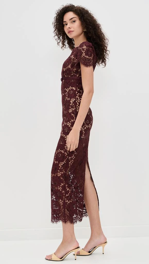 Self Portrait Burgundy Floral Lace Midi Dress 3