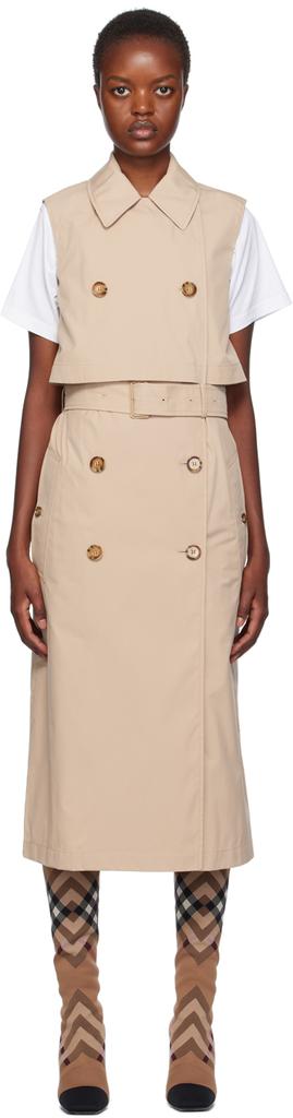 Burberry Khaki Double-Breasted Midi Dress
