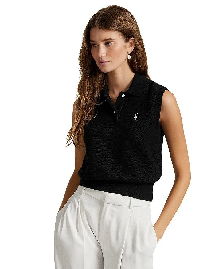 Ralph Lauren Cotton Cropped Sleeveless Polo Sweater