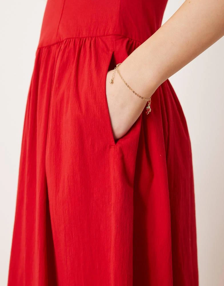 Abercrombie & Fitch Abercrombie & Fitch high neck drop waist midi dress in red 3