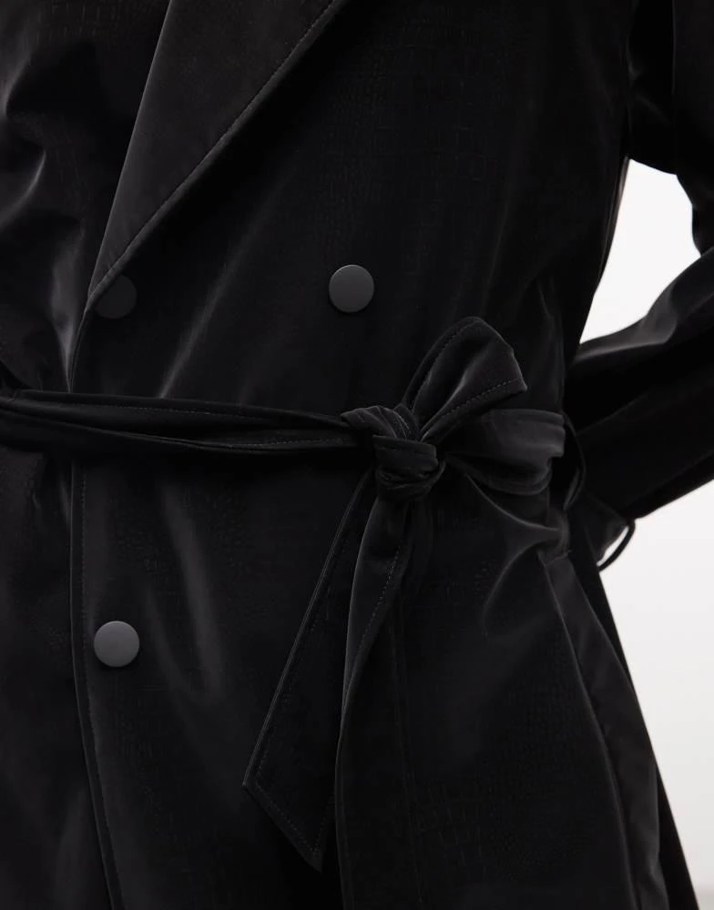 RAINS Rains 12620 waterproof belted double breasted trench coat in black crocodile 3