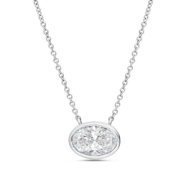 Diana M Jewels 14kt white gold lab grown east west oval bezel pendant weighing 6.00 ct
