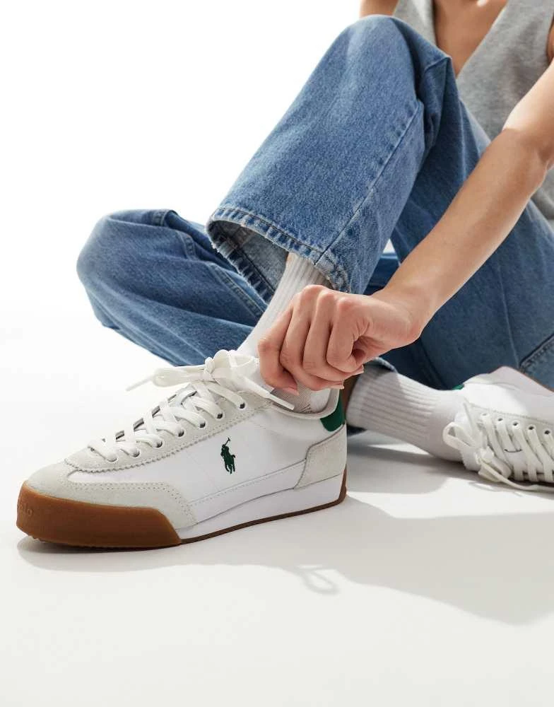 Shop Polo Ralph Lauren Hester trainer in white with green logo and back ...