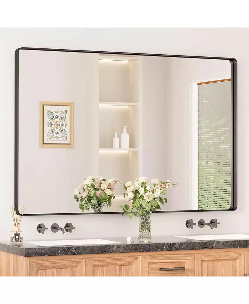 keonjinn 55x36 Inch Brushed Gold Bathroom Vanity Mirror Tempered Glass Metal Framed
