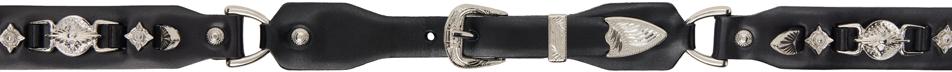 Toga Pulla Black Metal Leather Narrow Belt