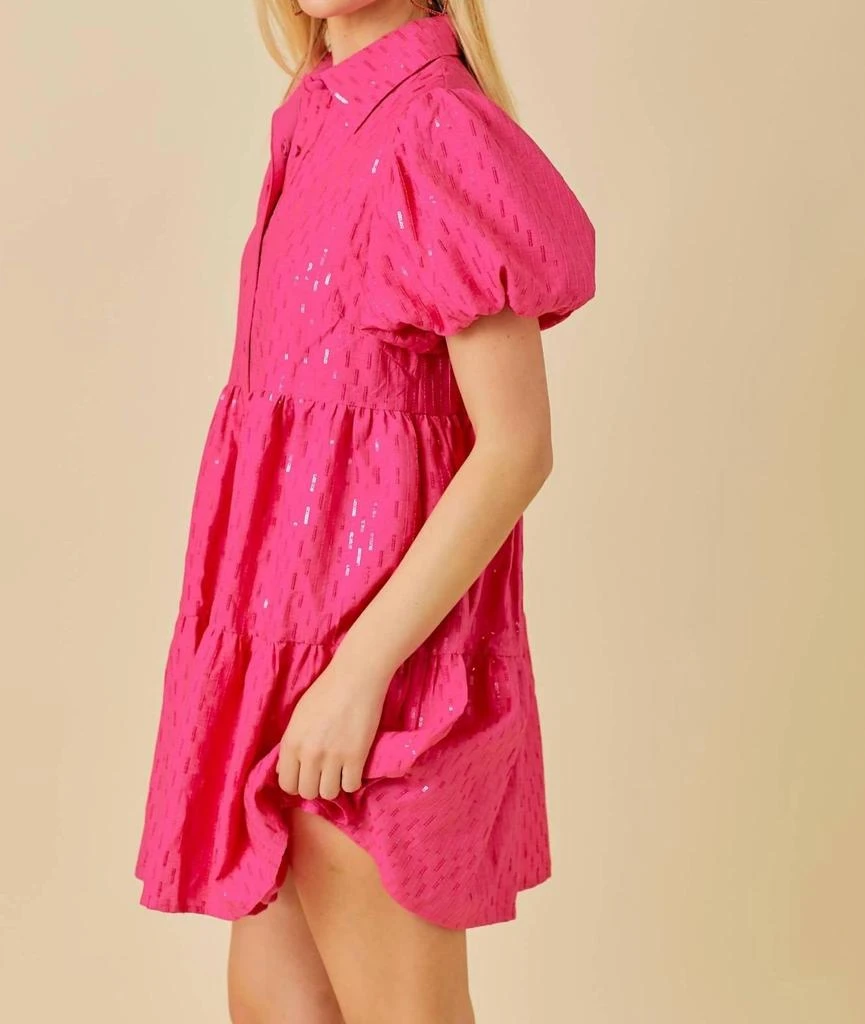 Main Strip Sparkle Sequin Babydoll Dress In Pink 4