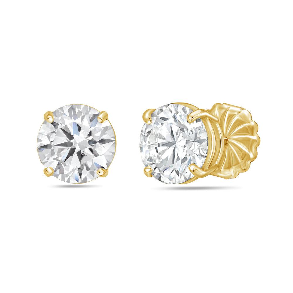Diana M. 14kt yellow gold round lab grown stud earrings weighing 5.00 cts tw in a four prong setting