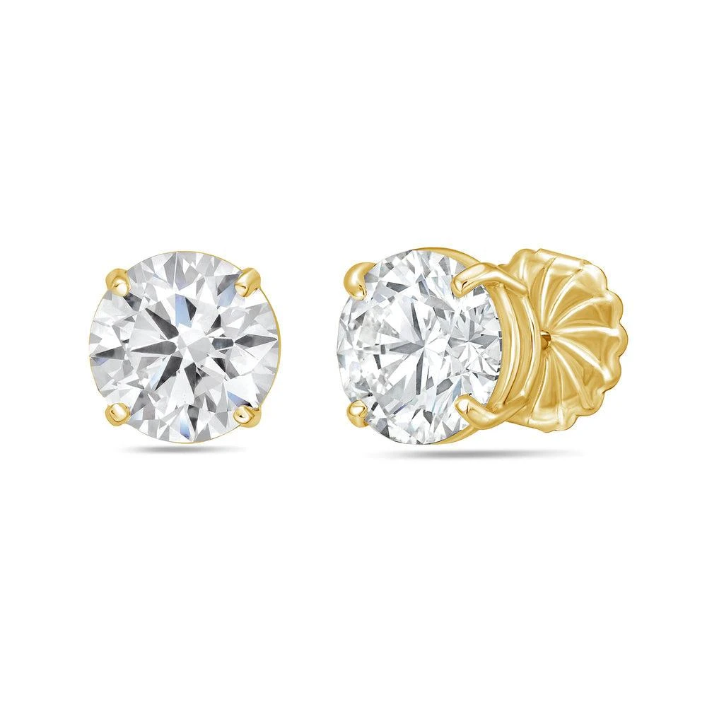 Diana M. 14kt yellow gold round lab grown stud earrings weighing 5.00 cts tw in a four prong setting 1