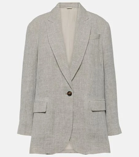 Brunello Cucinelli Oversized V-neck linen-blend blazer 1