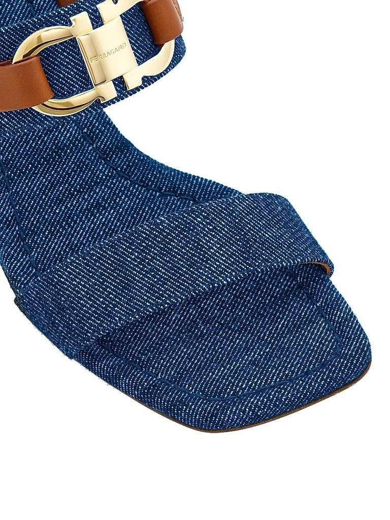Salvatore Ferragamo Lou Gancini 55MM Logo Denim Block-Heel Sandals 5