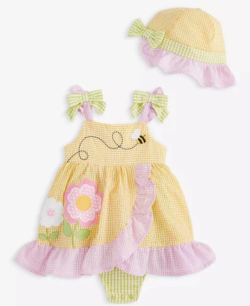 Blueberi Boulevard Baby Girls Seersucker Sunsuit Dress & Hat, 2 Piece Set 4