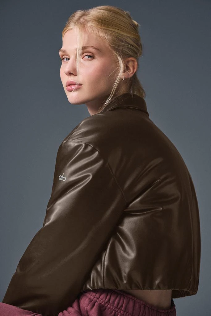 Alo Faux Leather Cropped Premier Bomber - Espresso 5