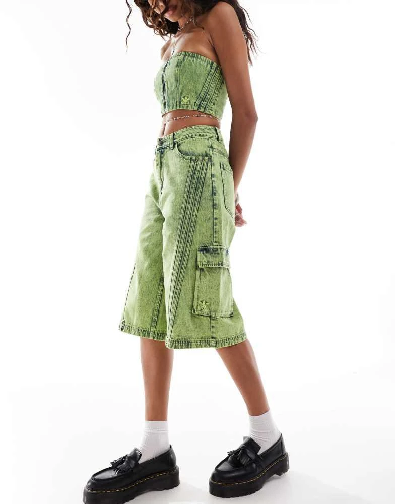 Adidas adidas Originals Adilenium denim capri short co-ord in lime wash 3