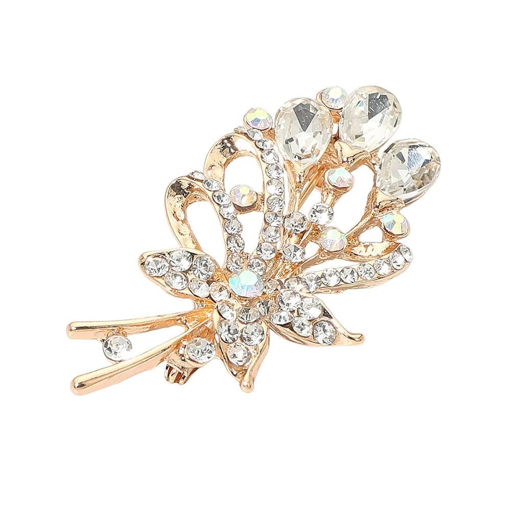 FASHNZFAB Teardrop Stone Accented Flower Bouquet Pin Brooch 2