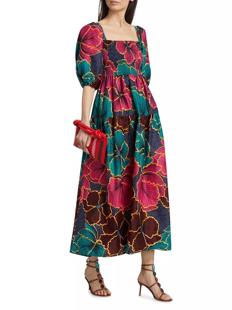 Elisamama Lola Floral Cotton Puff-Sleeve Maxi Dress