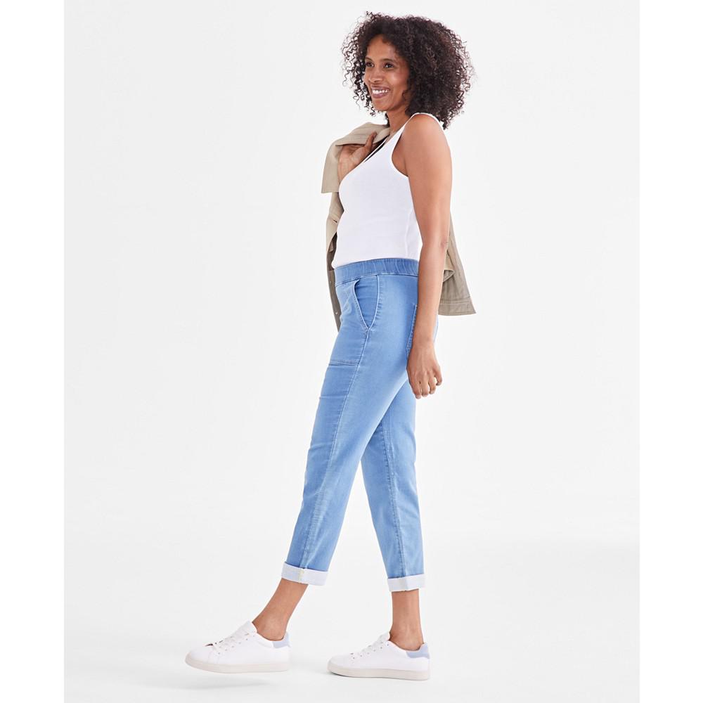 Style & Co Women's Mid-Rise Pull-On Dobby Straight-Leg Jeans, Created for Macy's