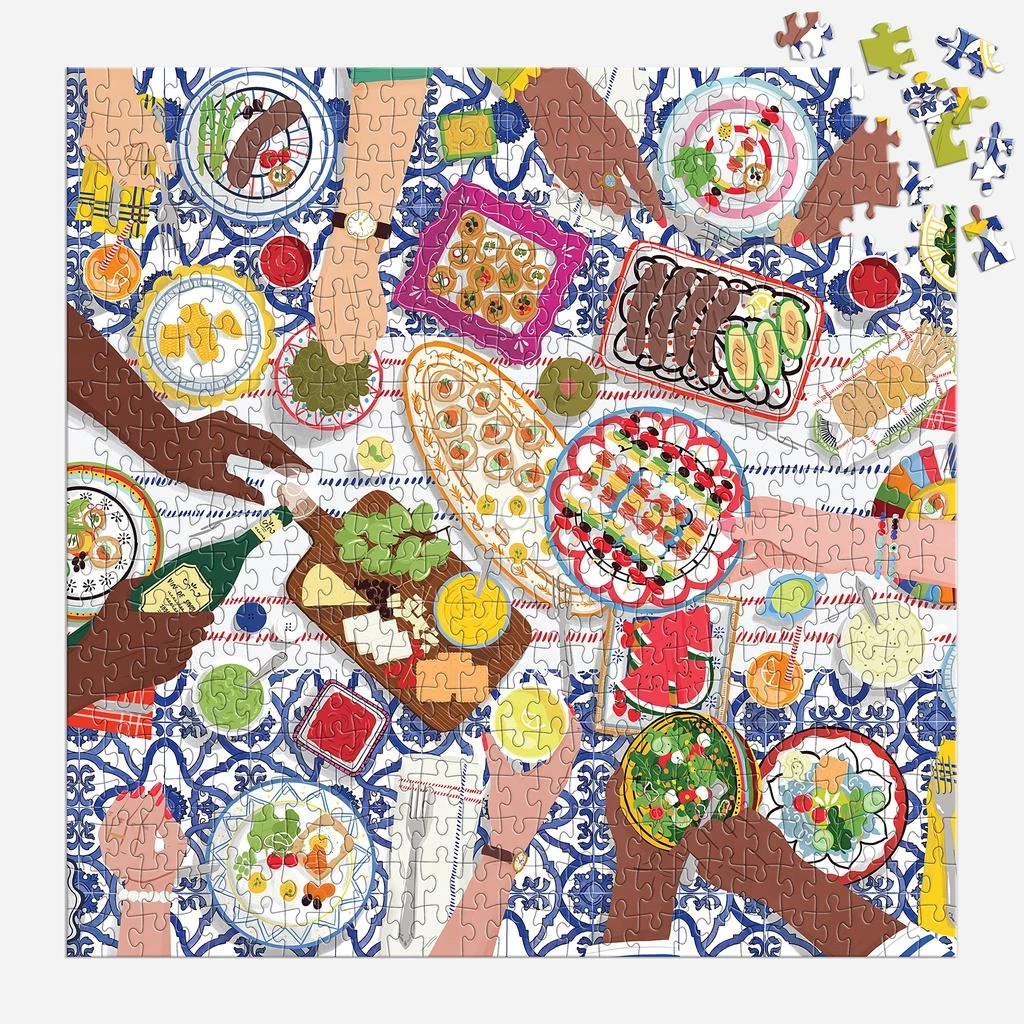 Galison Galison Gather Together – 500 Piece Puzzle Fun and Challenging Activity with Bright and Bold Artwork of Mediterranean Vignette of Friends and Family for Adults and Families 4