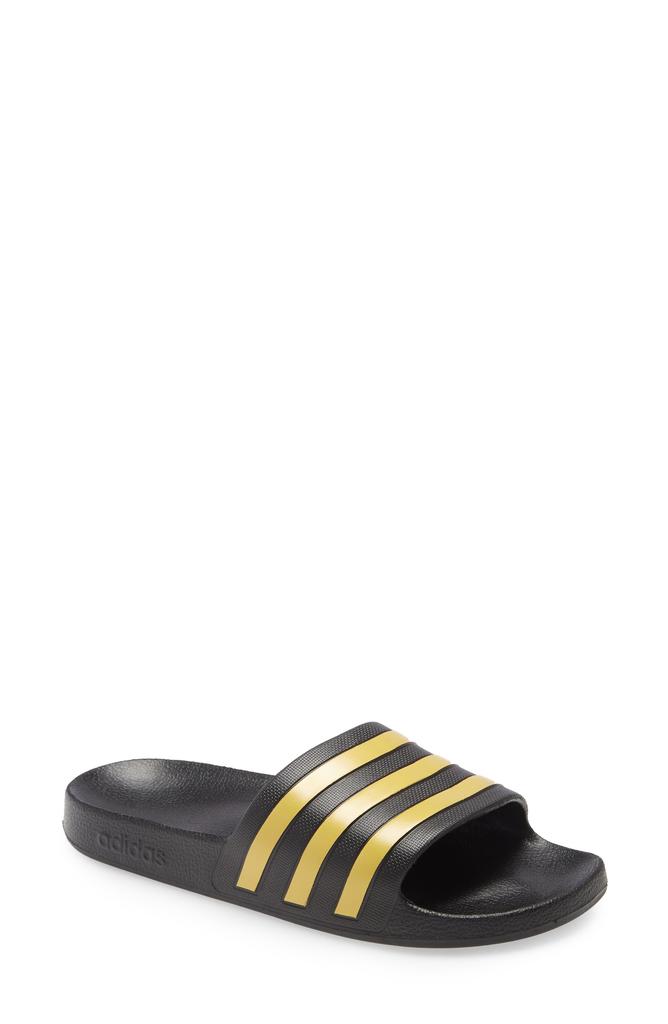 Adilette Aqua Slide Sandal Core Black Gold Core Black 9 Women s 8 Men s