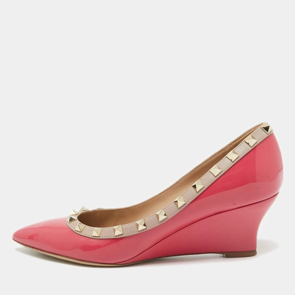 Valentino Valentino Red/Beige Patent and Leather Wedge Rockstud Pumps Size 38 1