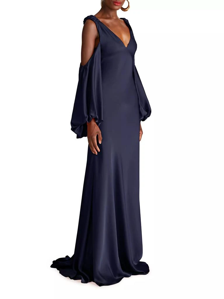 Halston Binnie Satin Balloon-Sleeve Gown 3