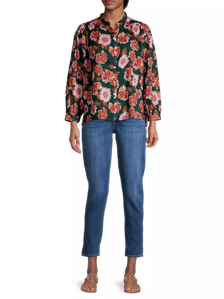 Birds of Paradis Lily Cotton Floral Blouse