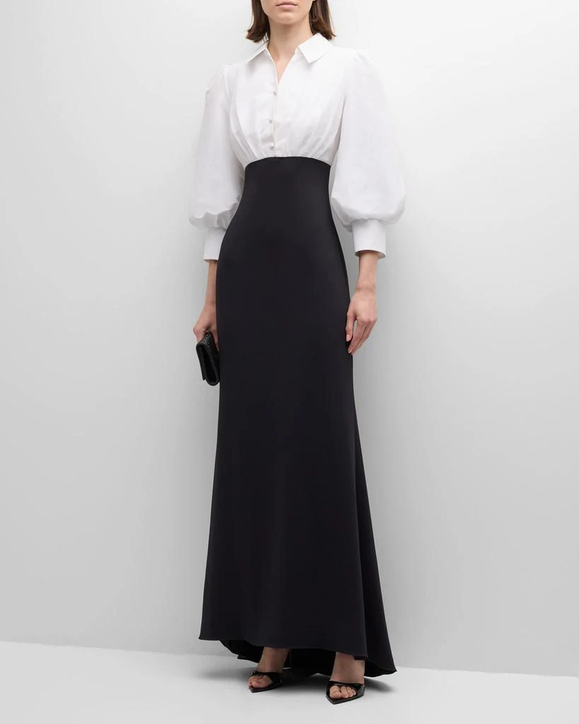 Badgley Mischka Blouson-Sleeve Shirt Gown 3
