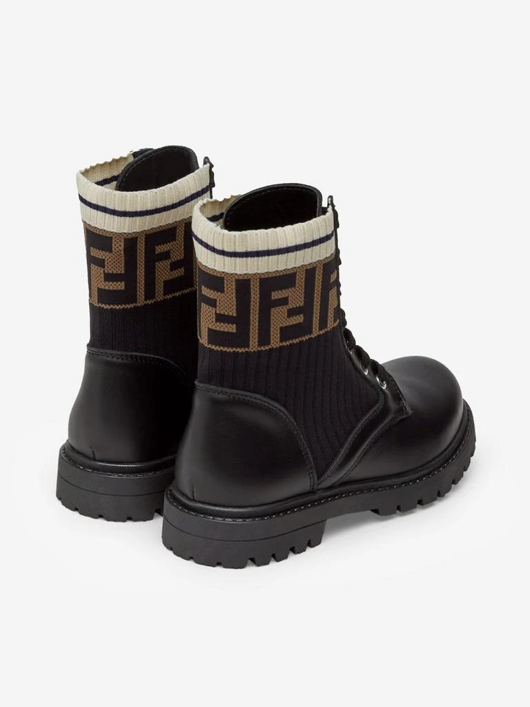 Fendi Fendi Kids Leather FF Logo Biker Boots in Black 3