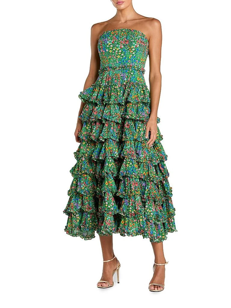 Mac Duggal Floral Ruffled Strapless Midi-Dress - Dresses & Skirts - Free  Shipping - BeyondStyle