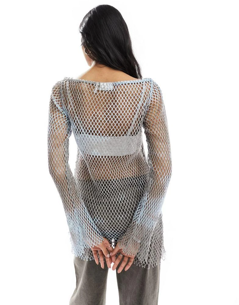 Weekday Weekday fishnet mini dress in grey blue tie dye 3
