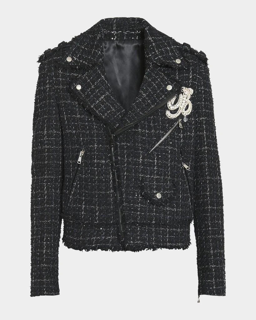Balmain Men's Embroidered Tweed Biker Jacket 1