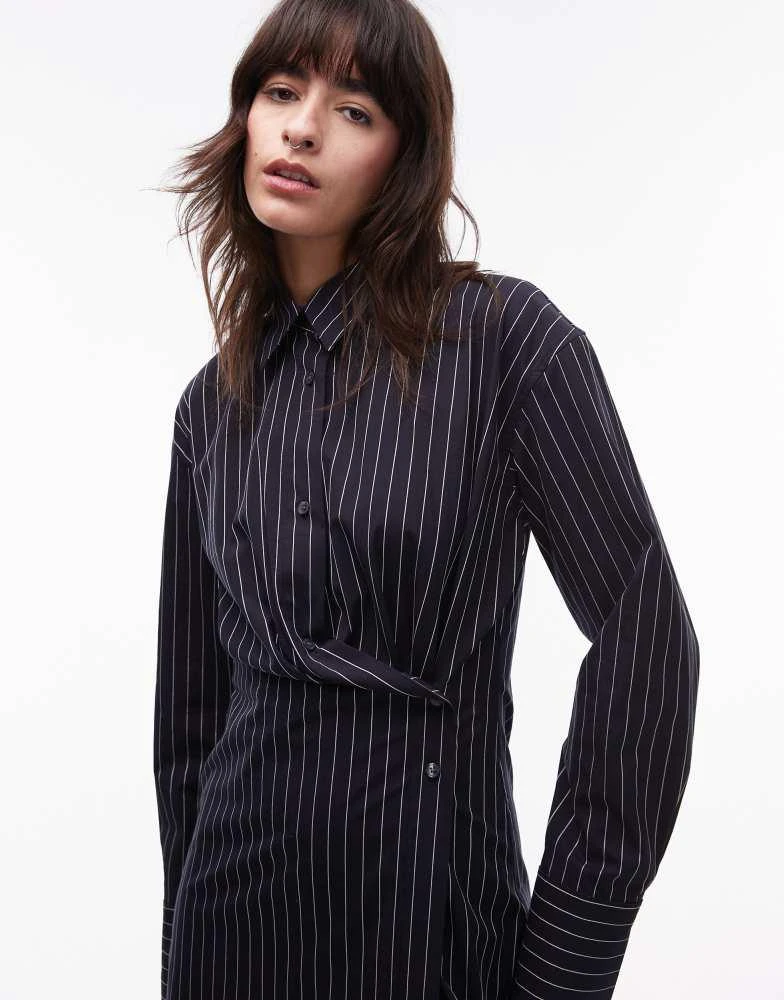 ARKET ARKET midaxi asymmetric button front shirt dress in navy stripe 3