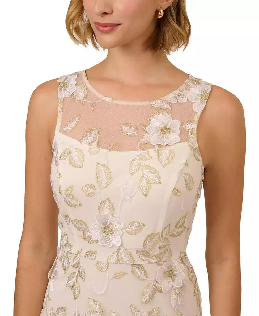 Adrianna Papell Women's Floral Embroidery Illusion Fit & Flare Midi Dress 3