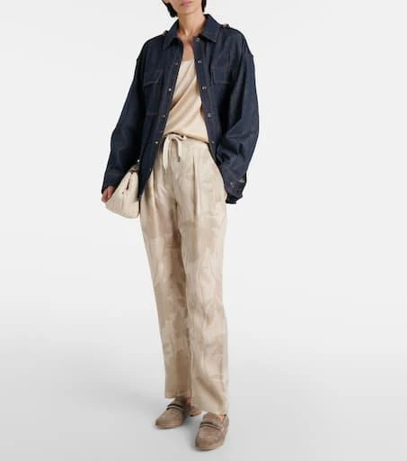 Brunello Cucinelli Printed linen tapered pants 2