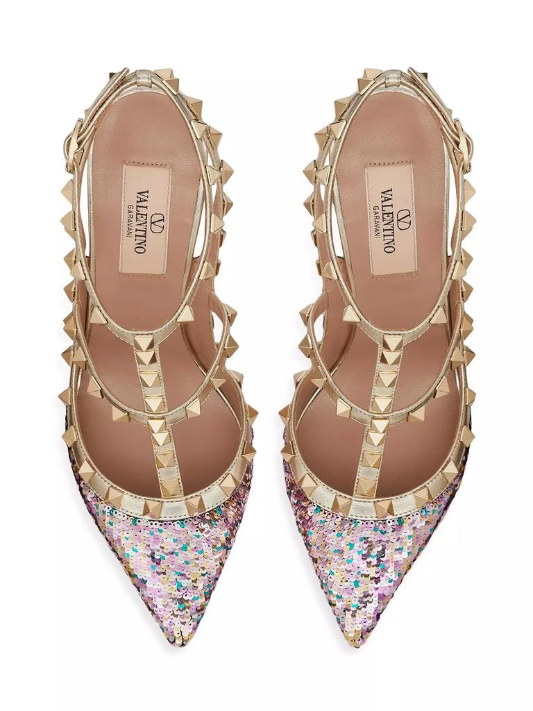 Valentino Rockstud Pumps With Sequin Embroidery And Straps 100MM 4