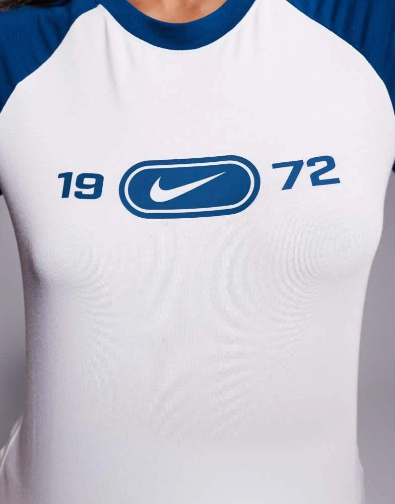 NIKE Nike 1972 logo raglan t-shirt in white and blue 2