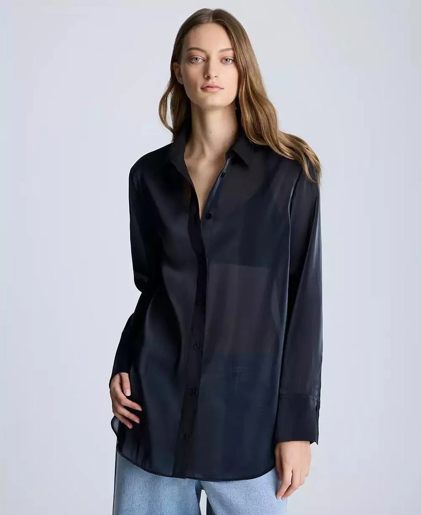 Kenneth Cole Women's Sheer Oversized Tunic Shirt 1