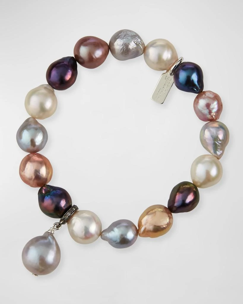 Margo Morrison Baroque Multicolor Pearl Stretch Bracelet w/ Diamonds
