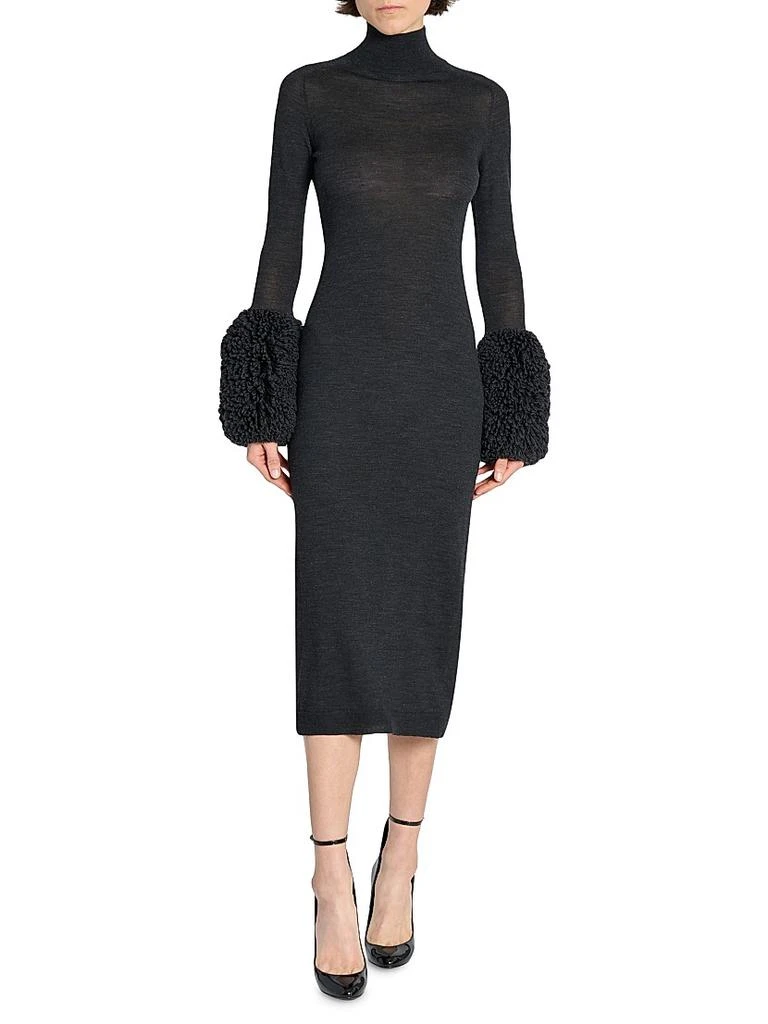 Alaïa Turtleneck Wool Fringe-Cuff Midi-Dress 3