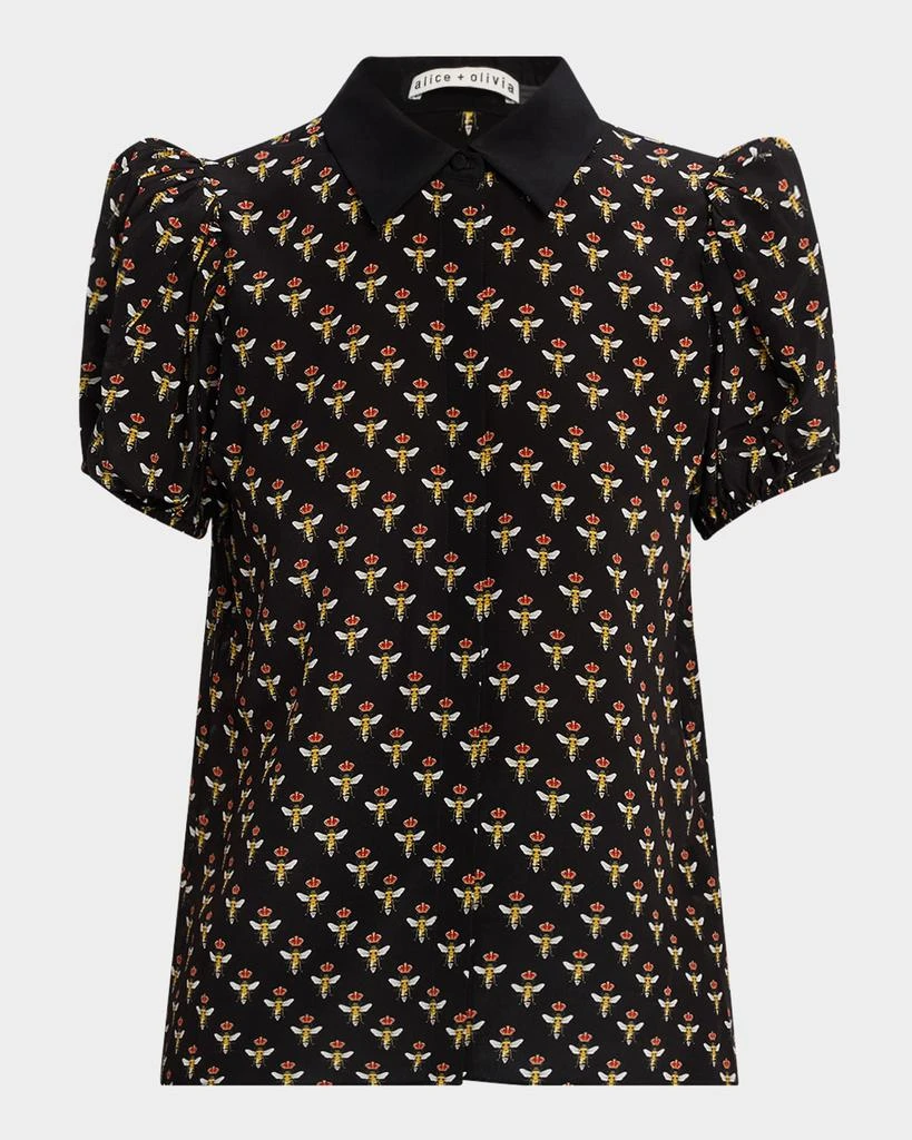 Alice + Olivia Queen Bee Willa Embroidered Puff-Sleeve Blouse 1