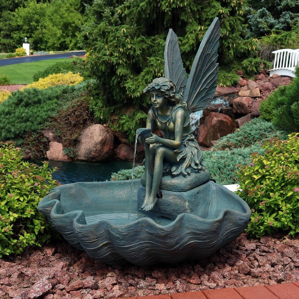 Sunnydaze 30"H Electric Fiberglass Fairy Shell Outdoor Water Fountain 4