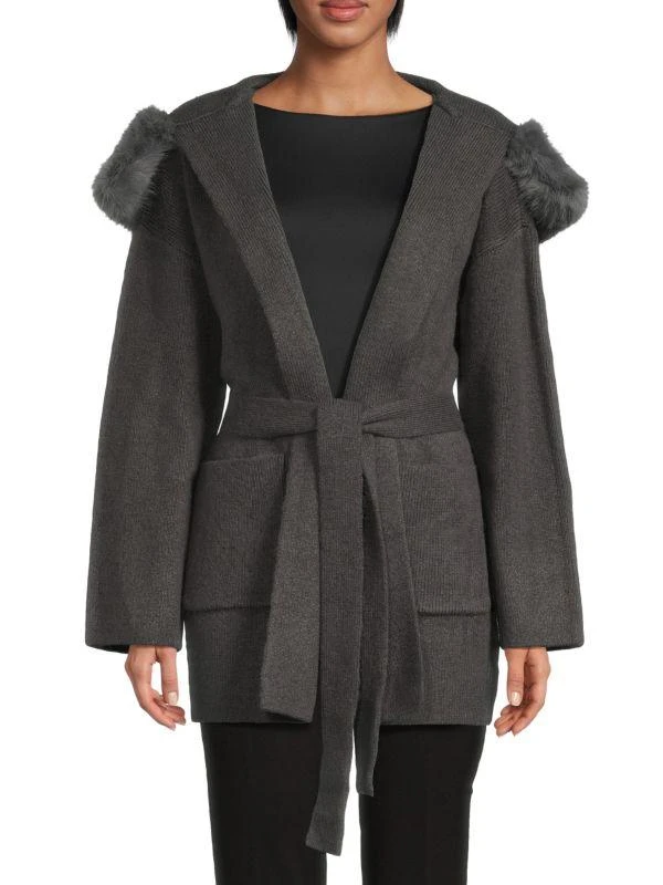 Saks Fifth Avenue Faux-Fur Hooded Wrap Cardigan 1