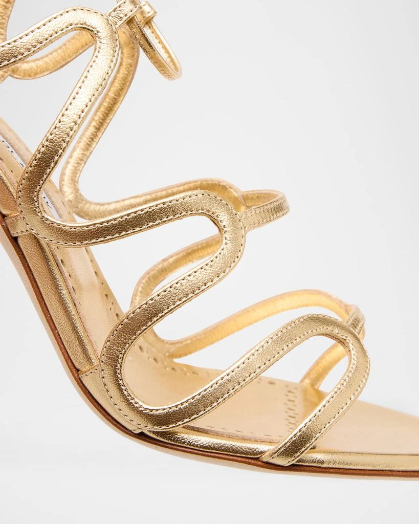 Manolo Blahnik Caged Metallic Ankle-Tie Sandals 6