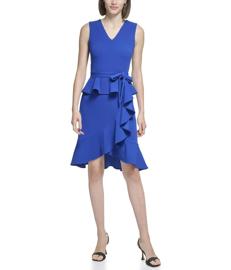 Shop Scuba Crepe V-Neck Dress with Ruffle Skirt on Sale at BeyondStyle   Get 45% Off Scuba Crepe V-Neck Dress with Ruffle Skirt with Limited-Time  Flash Deals, Exclusive Discounts, and Special Offers.