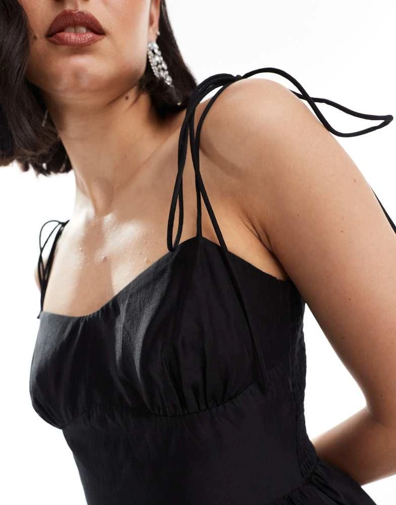 & Other Stories & Other Stories midaxi dress with spaghetti  straps and  asymmetric ruffle hem in black 3